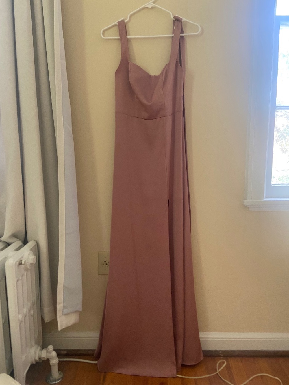 Azazie Frostine Stretch - Dusty Rose - A-Line Bow - Stretch Satin Dress - Picture 4 of 9